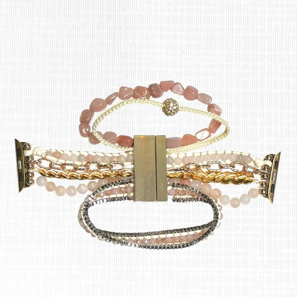 Victoria Emerson Smart Watch Band Strappy Rose Gold Tone Pink Stone Bracelet